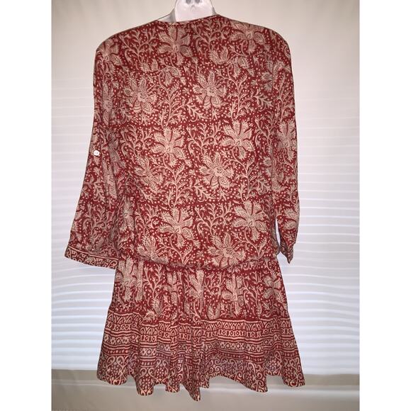 Bell By Alicia Bell Red Smocked Mini Dress Size Small Button Down Floral - Picture 4 of 9